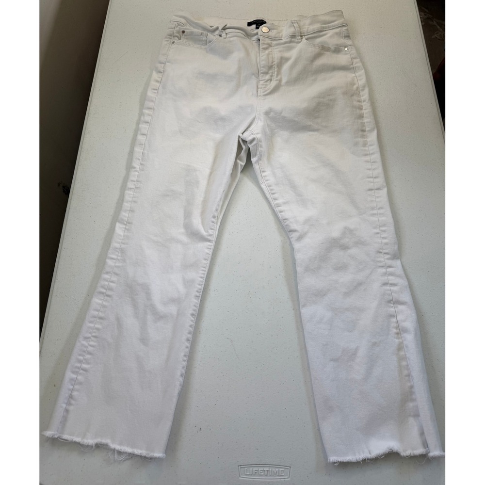 Ann Taylor Petite White High Rise Straight Leg Raw Hem Jeans 14P 5221